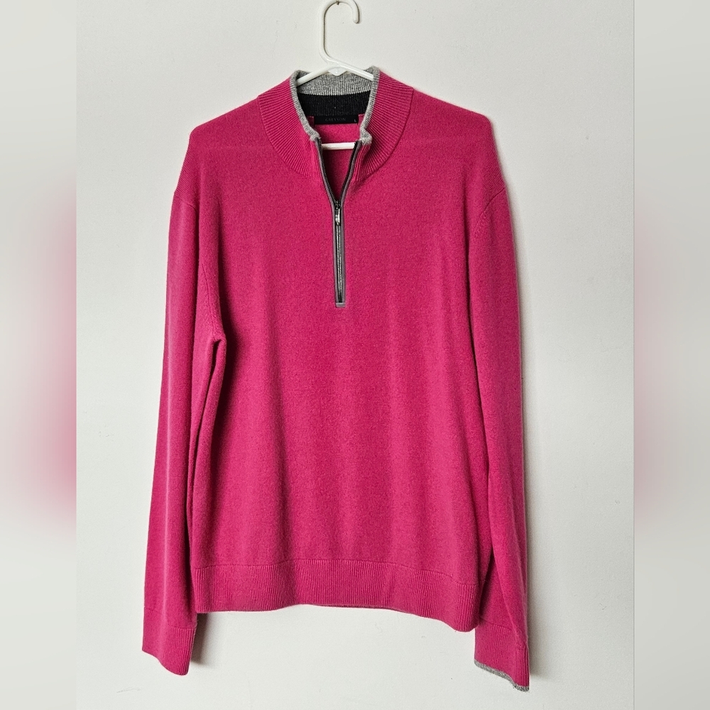 Greyson Men's Half-Zip Dress Shirt in Bright Pink with Gray Trim